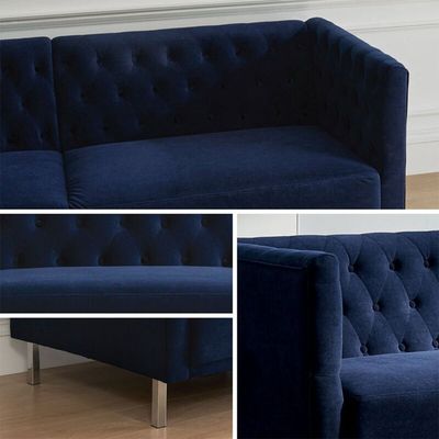 Embolden 3 Seater Velvet Fabric Sofa - Navy Blue - L 204cm x W 81cm x H 71cm