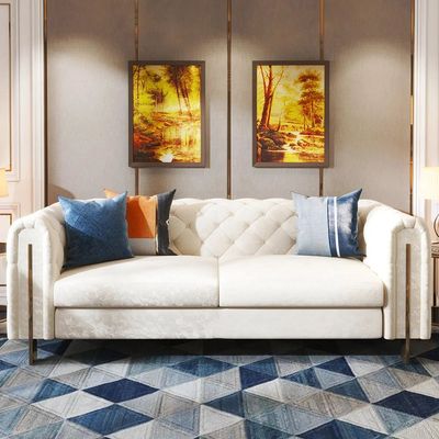 Daslaop 3+1 Seater Sofa Velvet Fabric - Cream -L 220cm x W 100cm x H 82cm