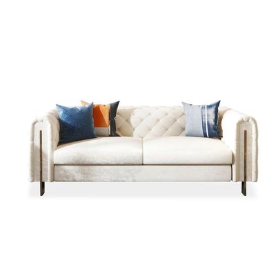 Daslaop 3+1 Seater Sofa Velvet Fabric - Cream -L 220cm x W 100cm x H 82cm