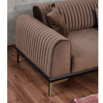 Arcala 3+1+1 Seater sofa  Fabric - Brown - L 220cm x W 70cm x H 85cm