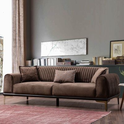 Arcala 3+1+1 Seater sofa  Fabric - Brown - L 220cm x W 70cm x H 85cm