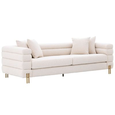 New York Sofa 3 Seater Fabric Sofa - White - L 230cm x W 95cm x H 70cm