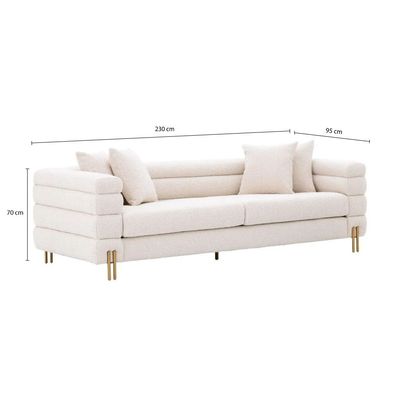 New York Sofa 3 Seater Fabric Sofa - White - L 230cm x W 95cm x H 70cm