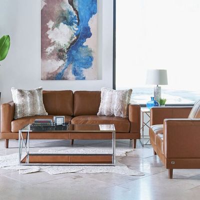 Smarm 3 Seater Pu Leather Sofa - Brown - L 205cm x W 93cm x H 86cm