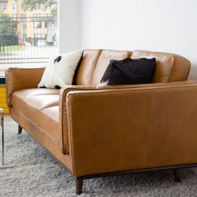 Lesa Square 3 Seater PVC Leather Sofa - Brown - L 223cm x W 83cm x H 85cm