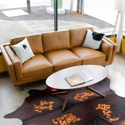 Lesa Square 3 Seater PVC Leather Sofa - Brown - L 223cm x W 83cm x H 85cm