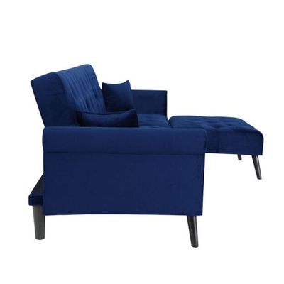 Kerry Corner 5 Seater Sofa Wide Sofa & Chaise Velvet Fabric - Navy Blue - L 292cm x W 84cm x H 82cm