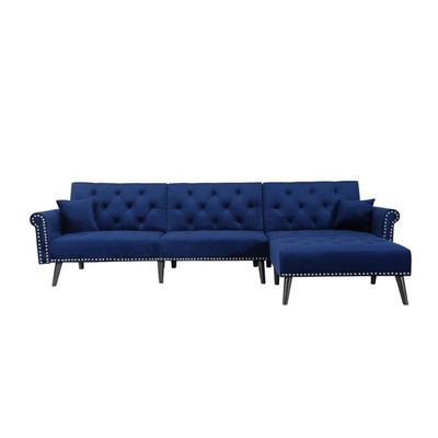 Kerry Corner 5 Seater Sofa Wide Sofa & Chaise Velvet Fabric - Navy Blue - L 292cm x W 84cm x H 82cm