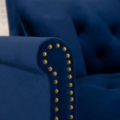 Kerry Corner 5 Seater Sofa Wide Sofa & Chaise Velvet Fabric - Navy Blue - L 292cm x W 84cm x H 82cm