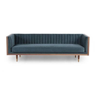 Lush Lounge 3 Seater Square Arm Sofa Velvet Fabric - Navy Blue - L 219cm x W 80cm x H 69cm