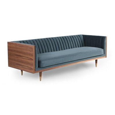 Lush Lounge 3 Seater Square Arm Sofa Velvet Fabric - Navy Blue - L 219cm x W 80cm x H 69cm