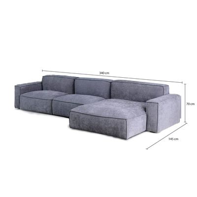 Plufflair 3 Seater Sectional Sofa Fabric - Blue - L 340cm x W 145cm x H 70cm