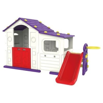 MYTS Indoor activity playhouse with playside +slide +basketball loop for kids purple
