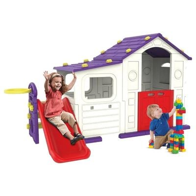 MYTS Indoor activity playhouse with playside +slide +basketball loop for kids purple