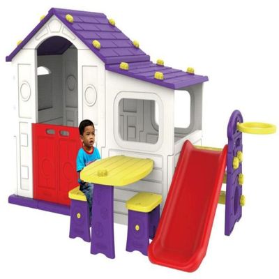 MYTS Indoor purple activity playhouse with play cabin +slide +table n chair+basketball loop  for kids purple