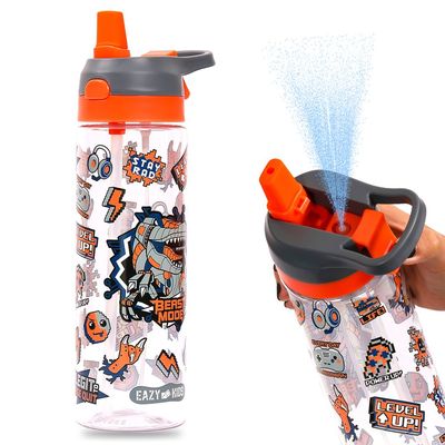 Eazy Kids Tritan Water Bottle w / Spray, Dinosaur - Grey, 750ml