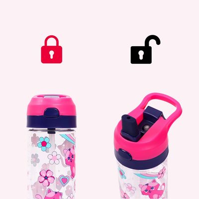 Eazy Kids Tritan Water Bottle w/ Spray, Cat - Pink, 420ml