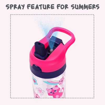 Eazy Kids Tritan Water Bottle w/ Spray, Cat - Pink, 420ml