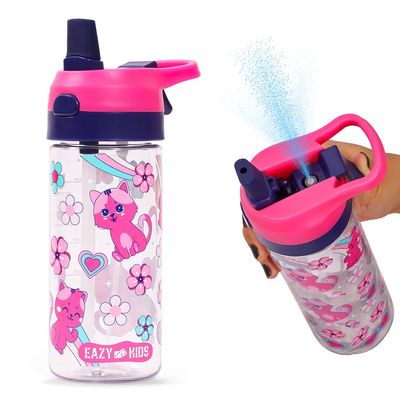 Eazy Kids Tritan Water Bottle w/ Spray, Cat - Pink, 420ml