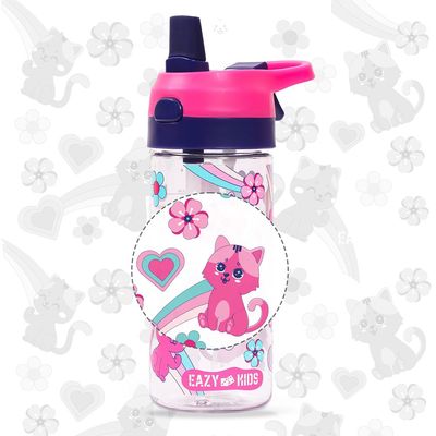 Eazy Kids Tritan Water Bottle w/ Spray, Cat - Pink, 420ml