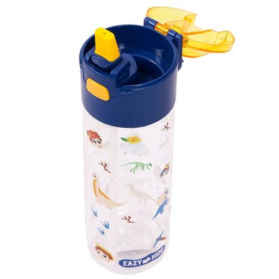 Eazy Kids Tritan Water Bottle w/ Snack Box, T-Rex- Blue, 450ml