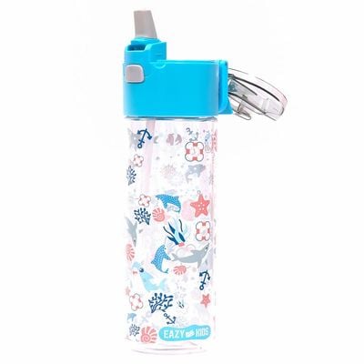 Eazy Kids Tritan Water Bottle w / Snack Box, Shark - Blue, 450ml