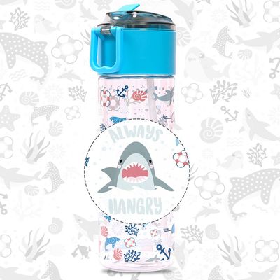 Eazy Kids Tritan Water Bottle w / Snack Box, Shark - Blue, 450ml