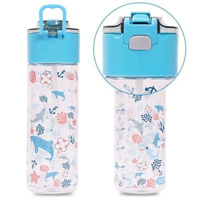 Eazy Kids Tritan Water Bottle w / Snack Box, Shark - Blue, 450ml