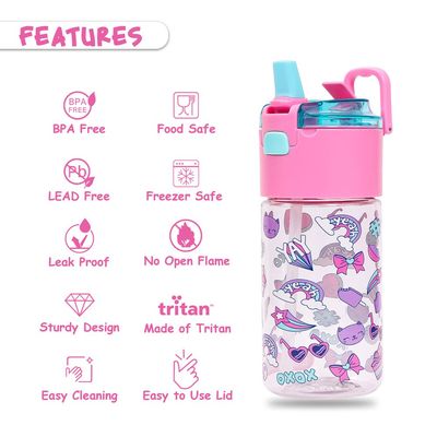 Eazy Kids Tritan Water Bottle w/ Snack Box, Gen Z - Pink, 450ml