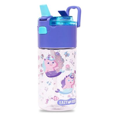 Eazy Kids Tritan Water Bottle w/ Snack Box, Mermaid - Purple, 450ml