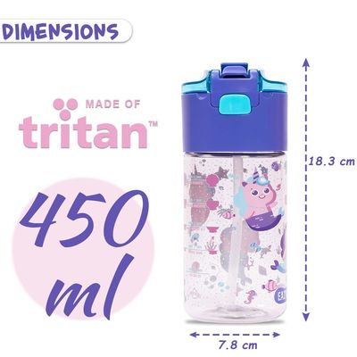 Eazy Kids Tritan Water Bottle w / Snack Box, Mermaid - Purple, 450ml