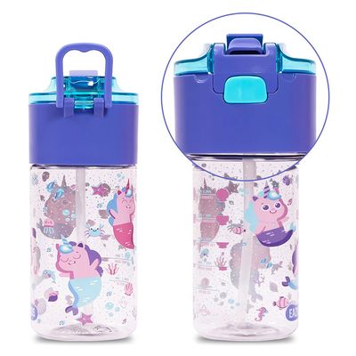 Eazy Kids Tritan Water Bottle w / Snack Box, Mermaid - Purple, 450ml