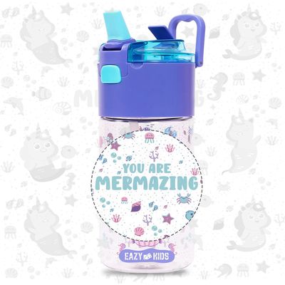 Eazy Kids Tritan Water Bottle w / Snack Box, Mermaid - Purple, 450ml