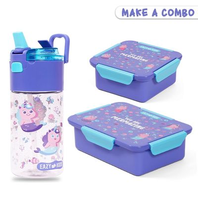 Eazy Kids Tritan Water Bottle w / Snack Box, Mermaid - Purple, 450ml