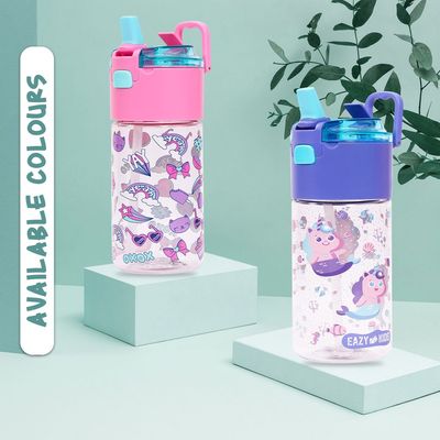 Eazy Kids Tritan Water Bottle w / Snack Box, Mermaid - Purple, 450ml