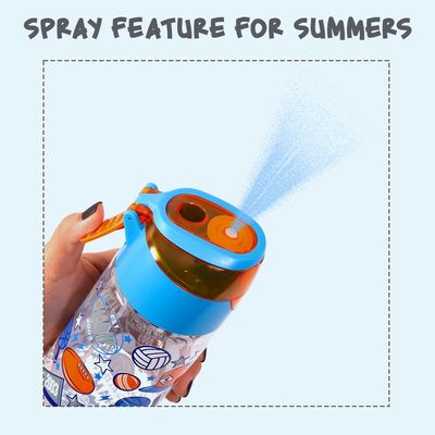Eazy Kids Tritan Water Bottle w/ Spray, Soccer - Blue, 750ml
