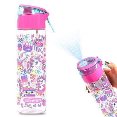 Eazy Kids Tritan Water Bottle w/ Spray, Unicorn Desert - Pink, 750ml
