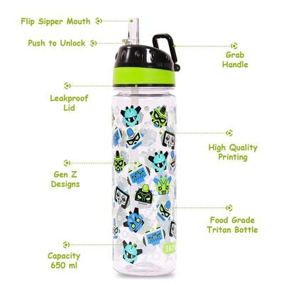 Eazy Kids Tritan Water Bottle w / Carry handle, Gen Z - Black, 650ml