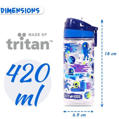 Eazy Kids Tritan Water Bottle w / Carry handle, Astronauts - Blue, 420ml