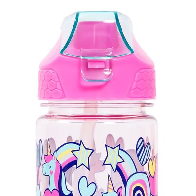 Eazy Kids Tritan Water Bottle w / 2in1 drinking, Flip lid and Sipper, Unicorn - Pink, 650ml