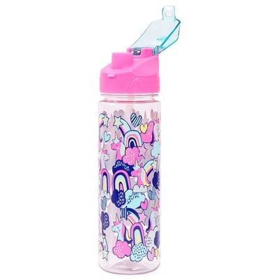 Eazy Kids Tritan Water Bottle w / 2in1 drinking, Flip lid and Sipper, Unicorn - Pink, 650ml