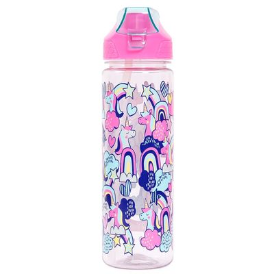 Eazy Kids Tritan Water Bottle w / 2in1 drinking, Flip lid and Sipper, Unicorn - Pink, 650ml