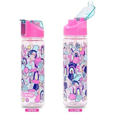 Eazy Kids Tritan Water Bottle w / 2in1 drinking, Flip lid and Sipper, Unicorn - Pink, 650ml