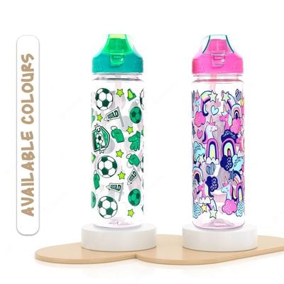 Eazy Kids Tritan Water Bottle w / 2in1 drinking, Flip lid and Sipper, Unicorn - Pink, 650ml