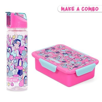 Eazy Kids Tritan Water Bottle w / 2in1 drinking, Flip lid and Sipper, Unicorn - Pink, 650ml