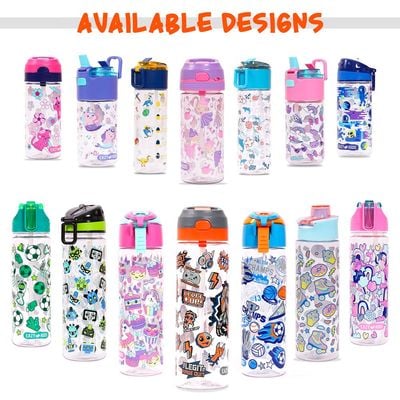 Eazy Kids Tritan Water Bottle w / 2in1 drinking, Flip lid and Sipper, Unicorn - Pink, 650ml