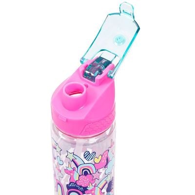 Eazy Kids Tritan Water Bottle w / 2in1 drinking, Flip lid and Sipper, Unicorn - Pink, 650ml