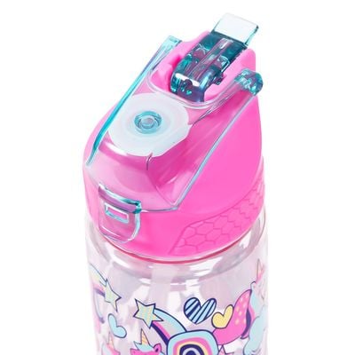 Eazy Kids Tritan Water Bottle w / 2in1 drinking, Flip lid and Sipper, Unicorn - Pink, 650ml