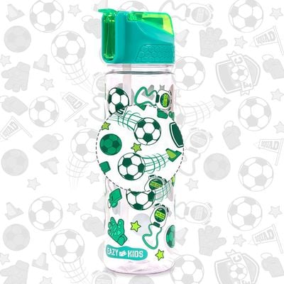 Eazy Kids Tritan Water Bottle w / 2in1 drinking, Flip lid and Sipper, Soccer - Green, 650ml