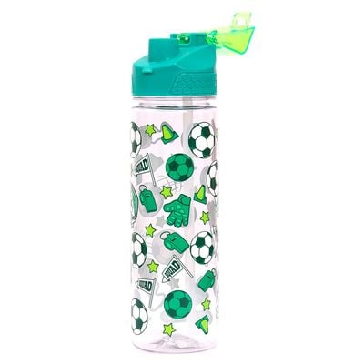 Eazy Kids Tritan Water Bottle w / 2in1 drinking, Flip lid and Sipper, Soccer - Green, 650ml